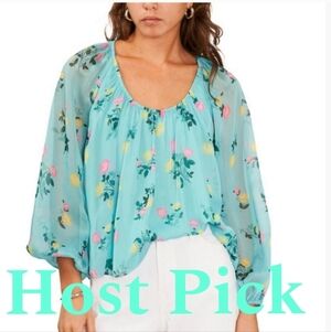 1.STATE Women's Floral Scoop- Neck Long- sleeve Blouse